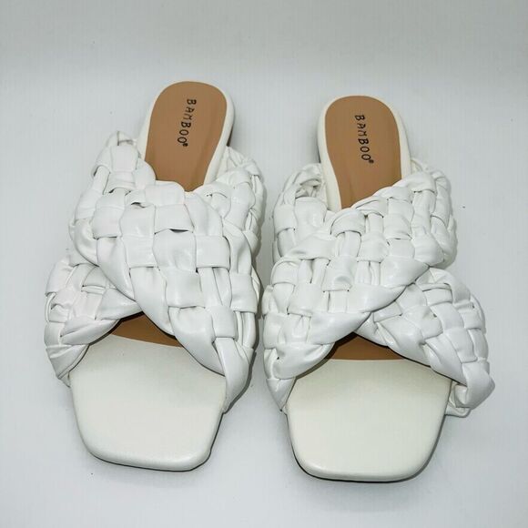 Bamboo Braided Crisscross Strap Kick 61 Sandal White Size 6 New - Picture 3 of 6